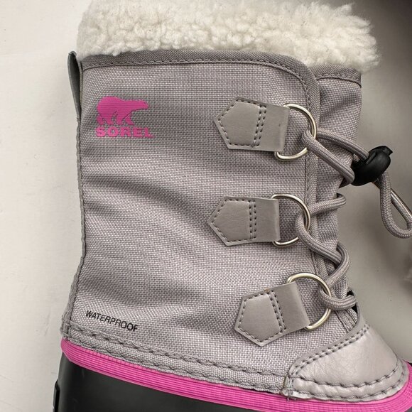 Sorel Kids Yoot Pac Nylon Snow Boots Waterproof Winter Shoes - Gray/Pink Youth 1 - Picture 2 of 9